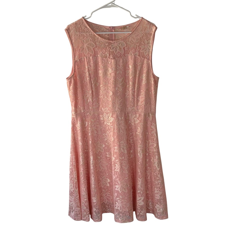 Belle Poque Pink Floral Lace Sleeveless Fit Flare Cocktail Dress XXL Womens - Picture 12 of 13